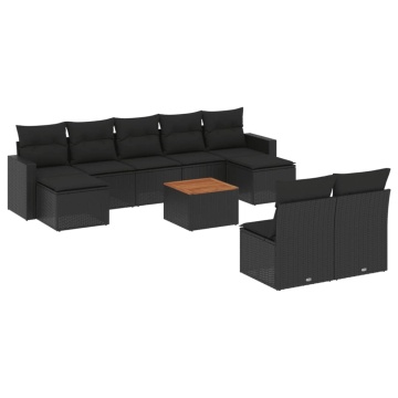 Set canapele de grădină cu perne, 10 piese, negru, poliratan - Img 2