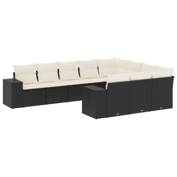 Set canapele de grădină cu perne, 10 piese, negru, poliratan - Img 2