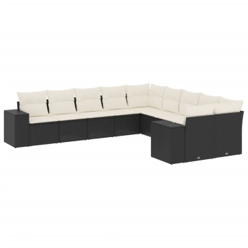 Set canapele de grădină cu perne, 10 piese, negru, poliratan - Img 2