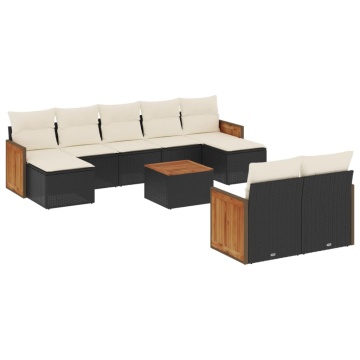 Set canapele de grădină cu perne, 10 piese, negru, poliratan - Img 2