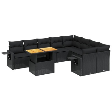 Set canapele de grădină cu perne, 10 piese, negru, poliratan - Img 2