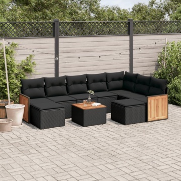 Set canapele de grădină cu perne, 10 piese, negru, poliratan - Img 1