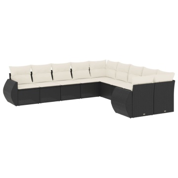 Set canapele de grădină cu perne, 10 piese, negru, poliratan - Img 2