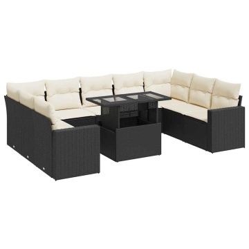 Set canapele de grădină cu perne, 10 piese, negru, poliratan - Img 2