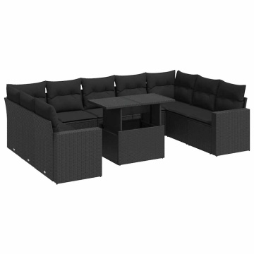 Set canapele de grădină cu perne, 10 piese, negru, poliratan - Img 2