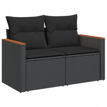 Set canapele de grădină cu perne, 10 piese, negru, poliratan - Img 4