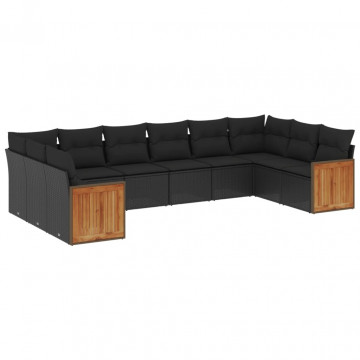 Set canapele de grădină cu perne, 10 piese, negru, poliratan - Img 2
