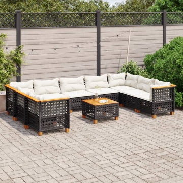 Set canapele de grădină cu perne, 10 piese, negru, poliratan - Img 1