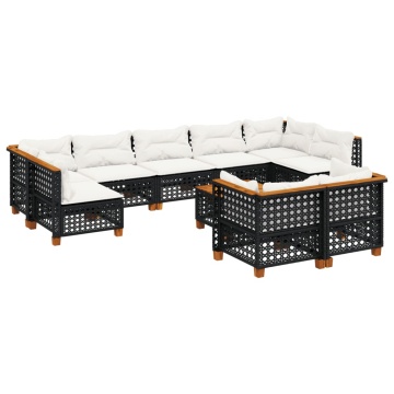 Set canapele de grădină cu perne, 10 piese, negru, poliratan - Img 2