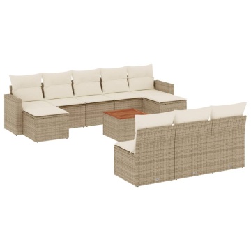 Set canapele de grădină cu perne, 11 piese, bej, poliratan - Img 2