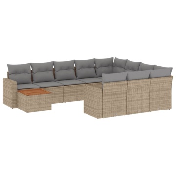 Set canapele de grădină cu perne, 11 piese, bej, poliratan - Img 2