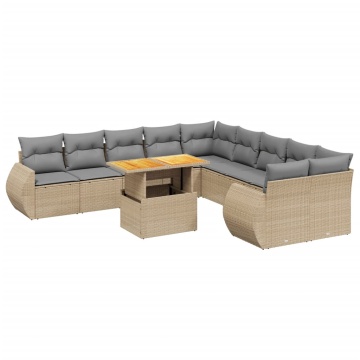 Set canapele de grădină cu perne, 11 piese, bej, poliratan - Img 2