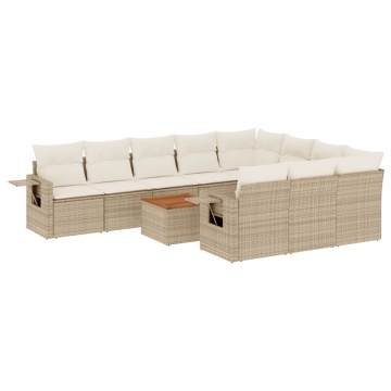 Set canapele de grădină cu perne, 11 piese, bej, poliratan - Img 2