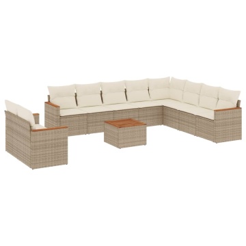 Set canapele de grădină cu perne, 11 piese, bej, poliratan - Img 2