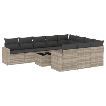 Set canapele de grădină cu perne, 11 piese, gri, poliratan - Img 2