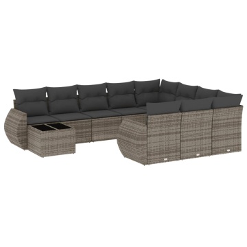 Set canapele de grădină cu perne, 11 piese, gri, poliratan - Img 2