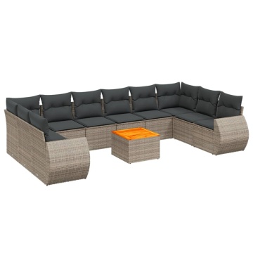 Set canapele de grădină cu perne, 11 piese, gri, poliratan - Img 2