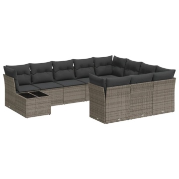 Set canapele de grădină cu perne, 11 piese, gri, poliratan - Img 2