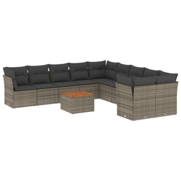Set canapele de grădină cu perne, 11 piese, gri, poliratan - Img 2