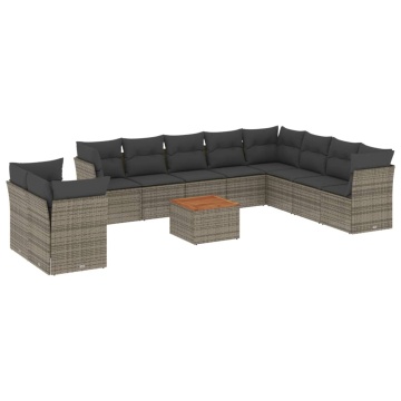 Set canapele de grădină cu perne, 11 piese, gri, poliratan - Img 2