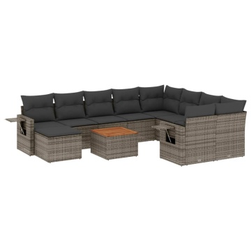 Set canapele de grădină cu perne, 11 piese, gri, poliratan - Img 2