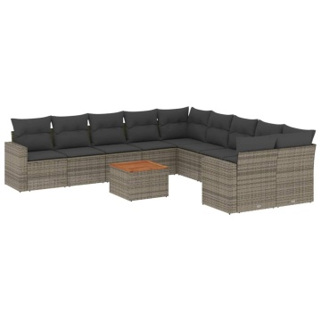Set canapele de grădină cu perne, 11 piese, gri, poliratan - Img 2