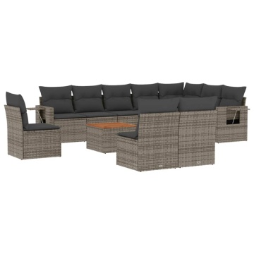 Set canapele de grădină cu perne, 11 piese, gri, poliratan - Img 2