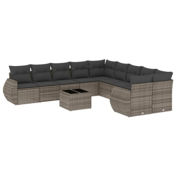 Set canapele de grădină cu perne, 11 piese, gri, poliratan - Img 2