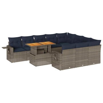 Set canapele de grădină cu perne, 11 piese, gri, poliratan - Img 2