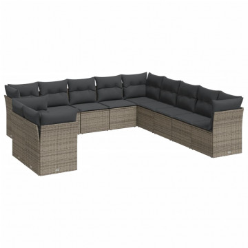 Set canapele de grădină cu perne, 11 piese, gri, poliratan - Img 2