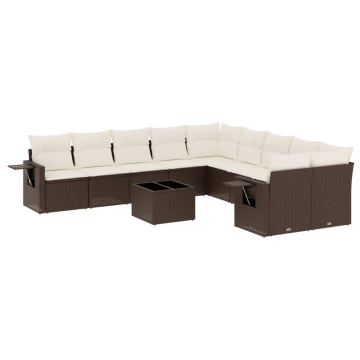 Set canapele de grădină cu perne, 11 piese, maro, poliratan - Img 2