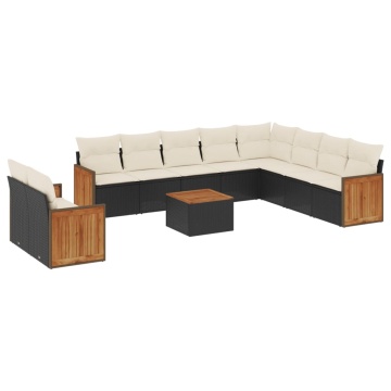 Set canapele de grădină cu perne, 11 piese, negru, poliratan - Img 2