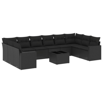 Set canapele de grădină cu perne, 11 piese, negru, poliratan - Img 2
