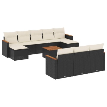 Set canapele de grădină cu perne, 11 piese, negru, poliratan - Img 2