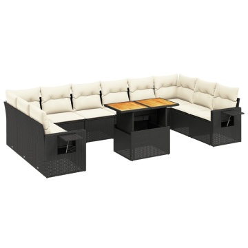 Set canapele de grădină cu perne, 11 piese, negru, poliratan - Img 2