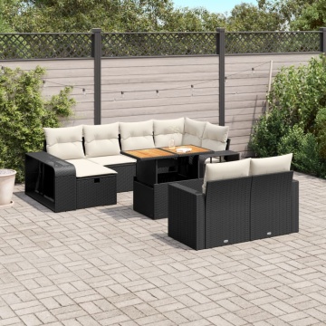 Set canapele de grădină cu perne, 11 piese, negru, poliratan - Img 1