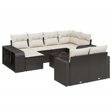 Set canapele de grădină cu perne, 11 piese, negru, poliratan - Img 2