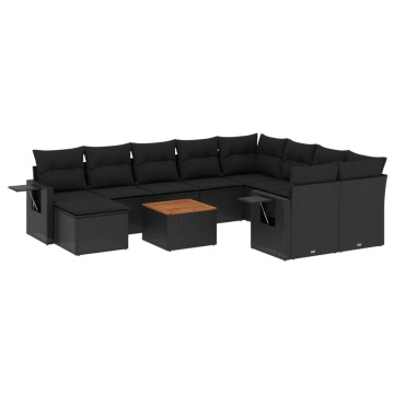 Set canapele de grădină cu perne, 11 piese, negru, poliratan - Img 2