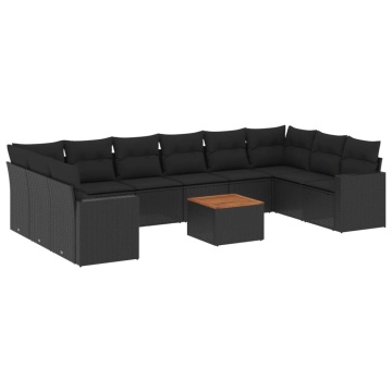 Set canapele de grădină cu perne, 11 piese, negru, poliratan - Img 2