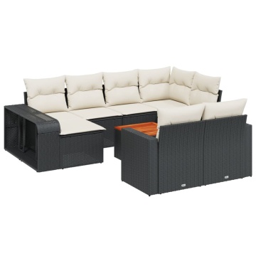 Set canapele de grădină cu perne, 11 piese, negru, poliratan - Img 2