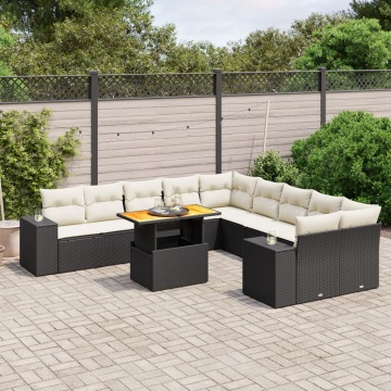 Set canapele de grădină cu perne, 11 piese, negru, poliratan - Img 1