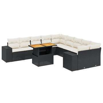 Set canapele de grădină cu perne, 11 piese, negru, poliratan - Img 2