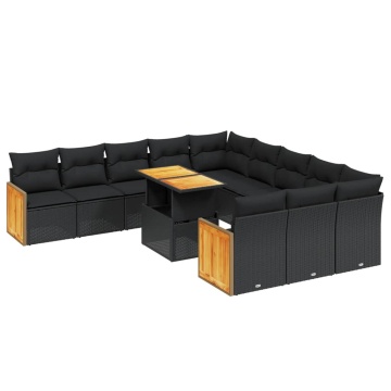 Set canapele de grădină cu perne, 11 piese, negru, poliratan - Img 2