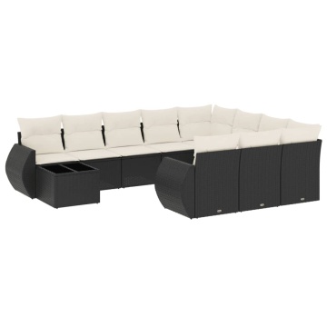 Set canapele de grădină cu perne, 11 piese, negru, poliratan - Img 2