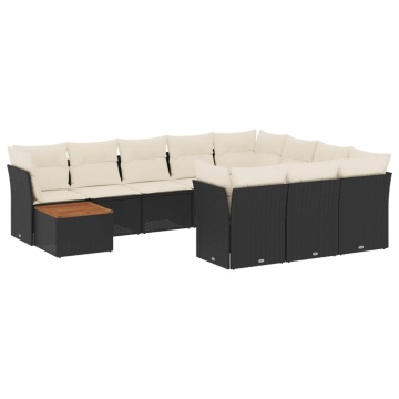 Set canapele de grădină cu perne, 11 piese, negru, poliratan - Img 2