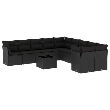 Set canapele de grădină cu perne, 11 piese, negru, poliratan - Img 2