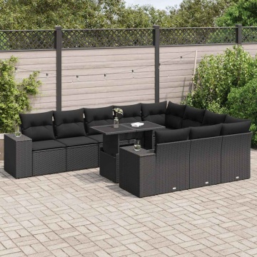 Set canapele de grădină cu perne, 11 piese, negru, poliratan - Img 1