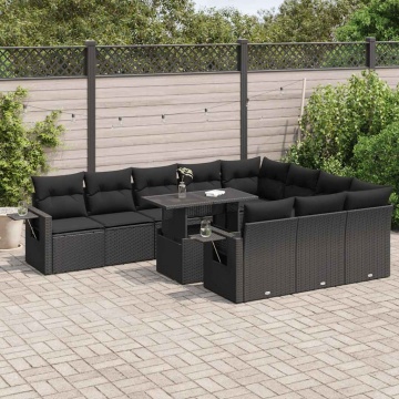Set canapele de grădină cu perne, 11 piese, negru, poliratan - Img 1