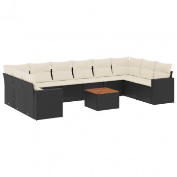 Set canapele de grădină cu perne, 11 piese, negru, poliratan - Img 2
