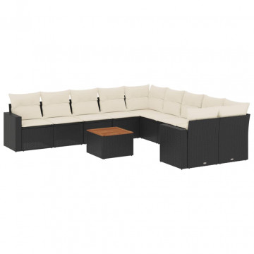 Set canapele de grădină cu perne, 11 piese, negru, poliratan - Img 2